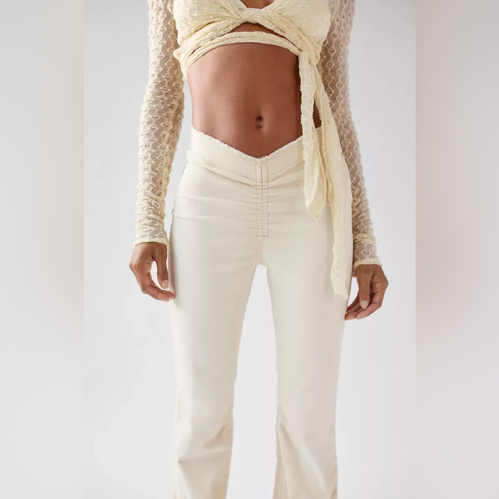 Urban Outfitters velvet ruched v-front flared pant